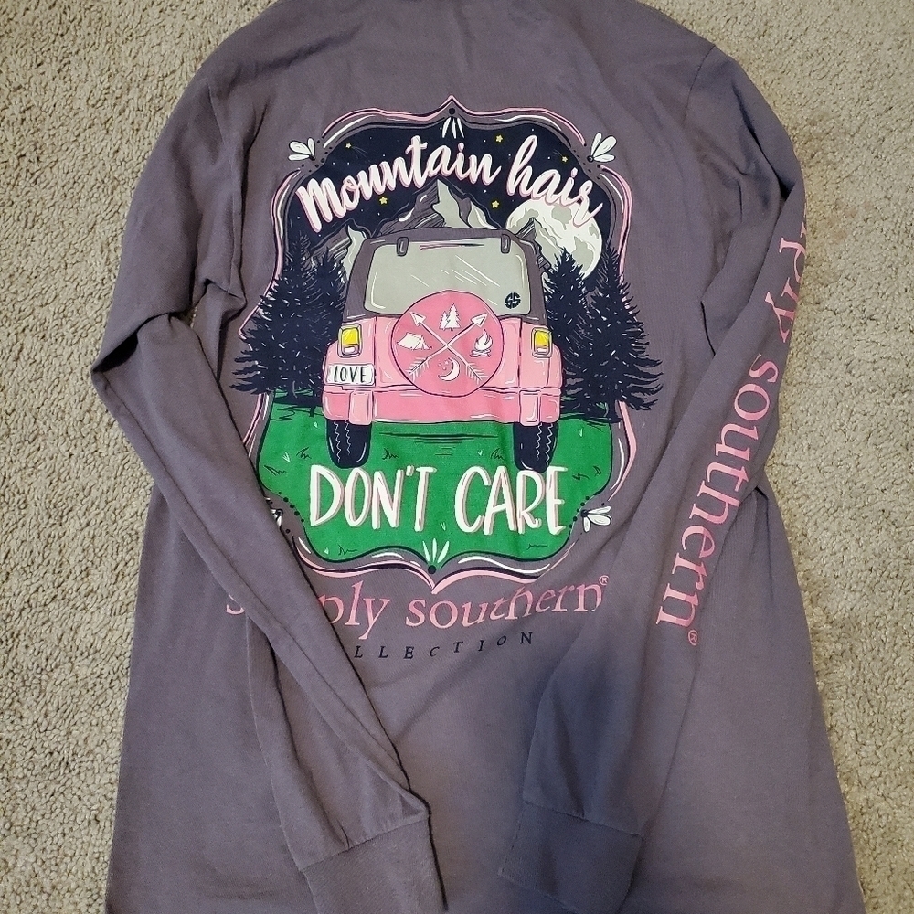 Mountain Hair Don't Care Long Sleeve Purple Tshirt Simply Southern
